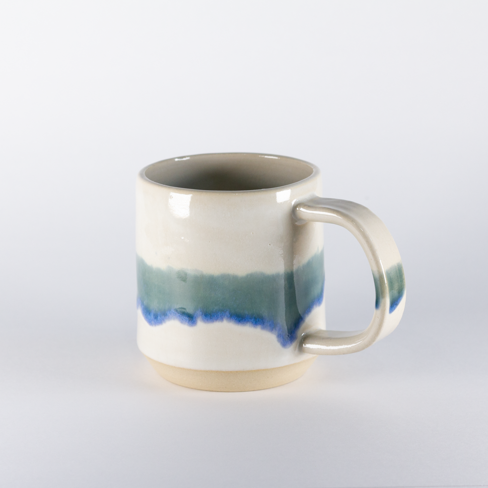Standard Mug, White with Glacier Blue Stripe