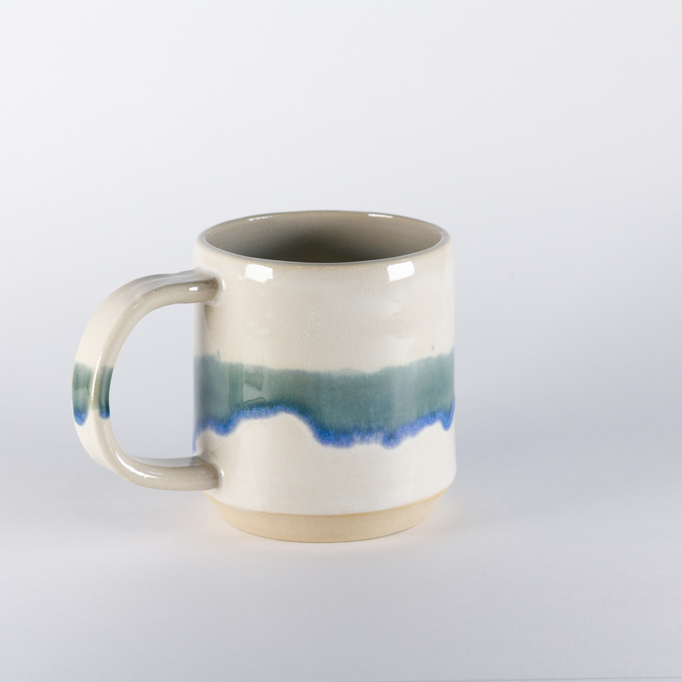 Standard Mug, White with Glacier Blue Stripe