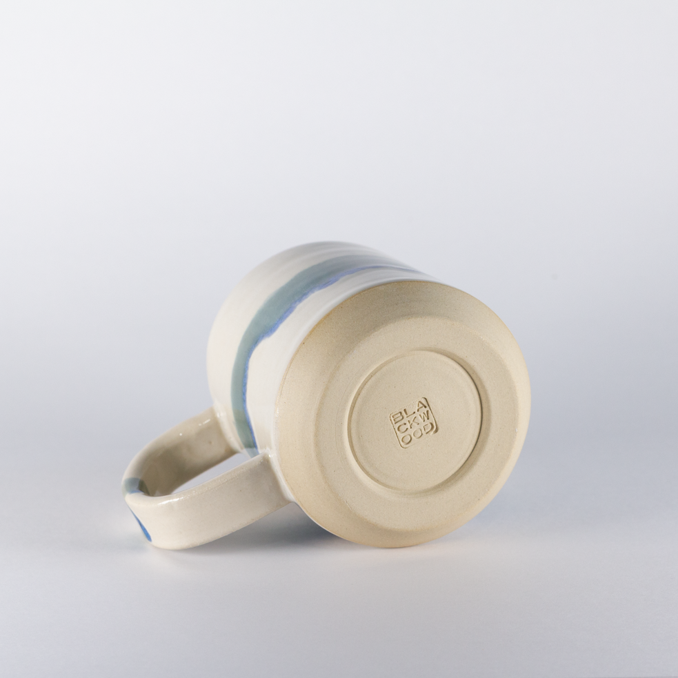 Standard Mug, White with Glacier Blue Stripe