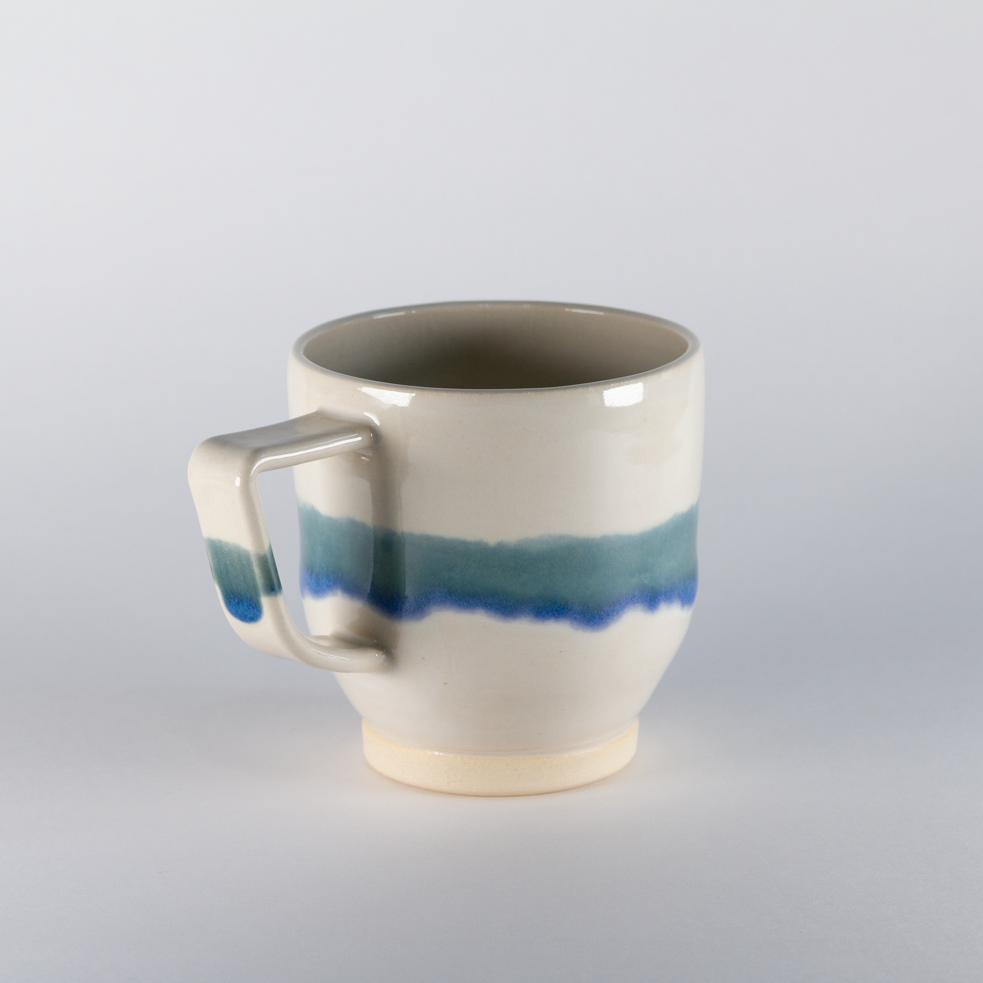 Bridger Mug, Cream with Glacier Blue Stripe