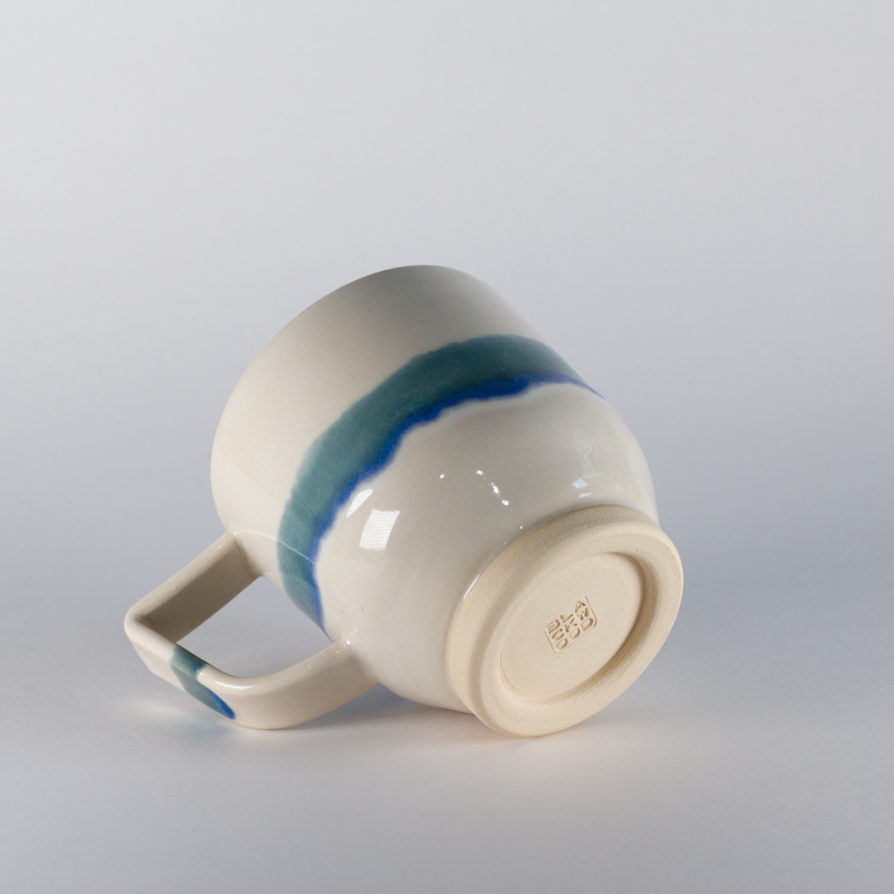 Bridger Mug, Cream with Glacier Blue Stripe