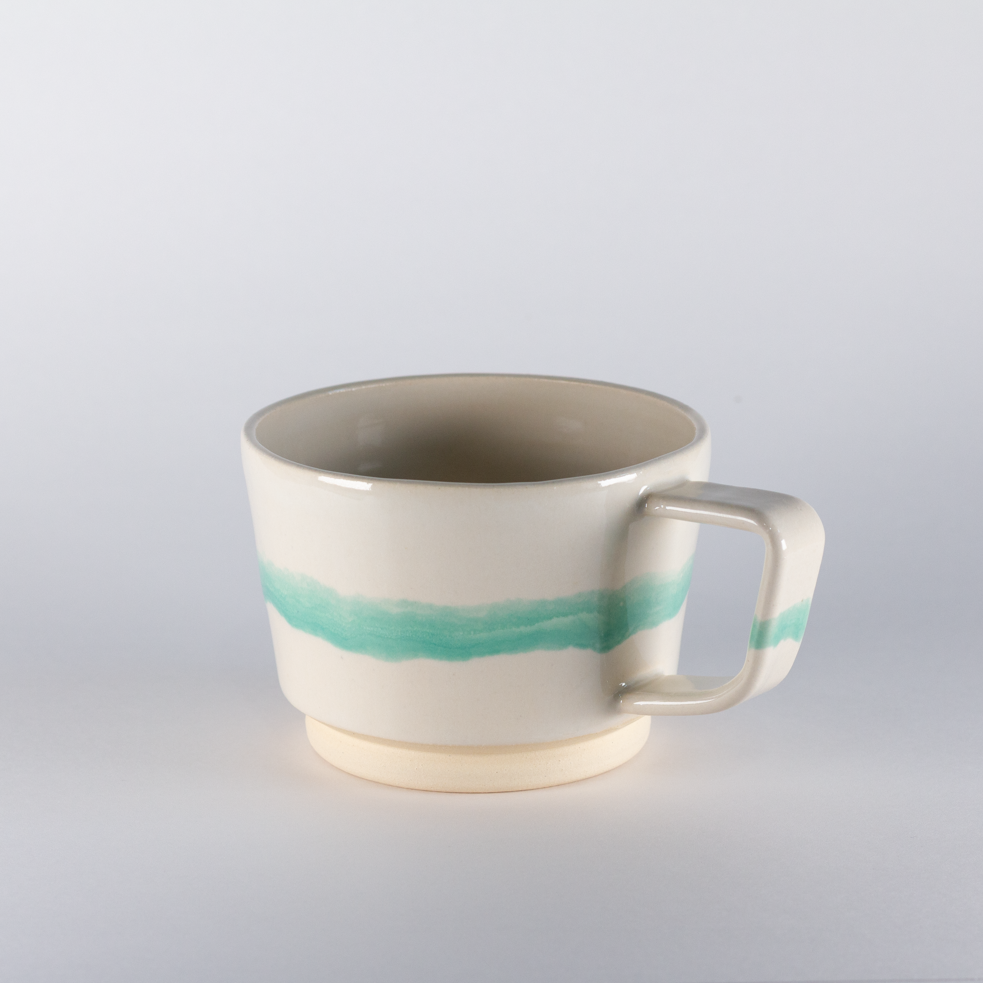 Plains Mug, White with Mint Stripe