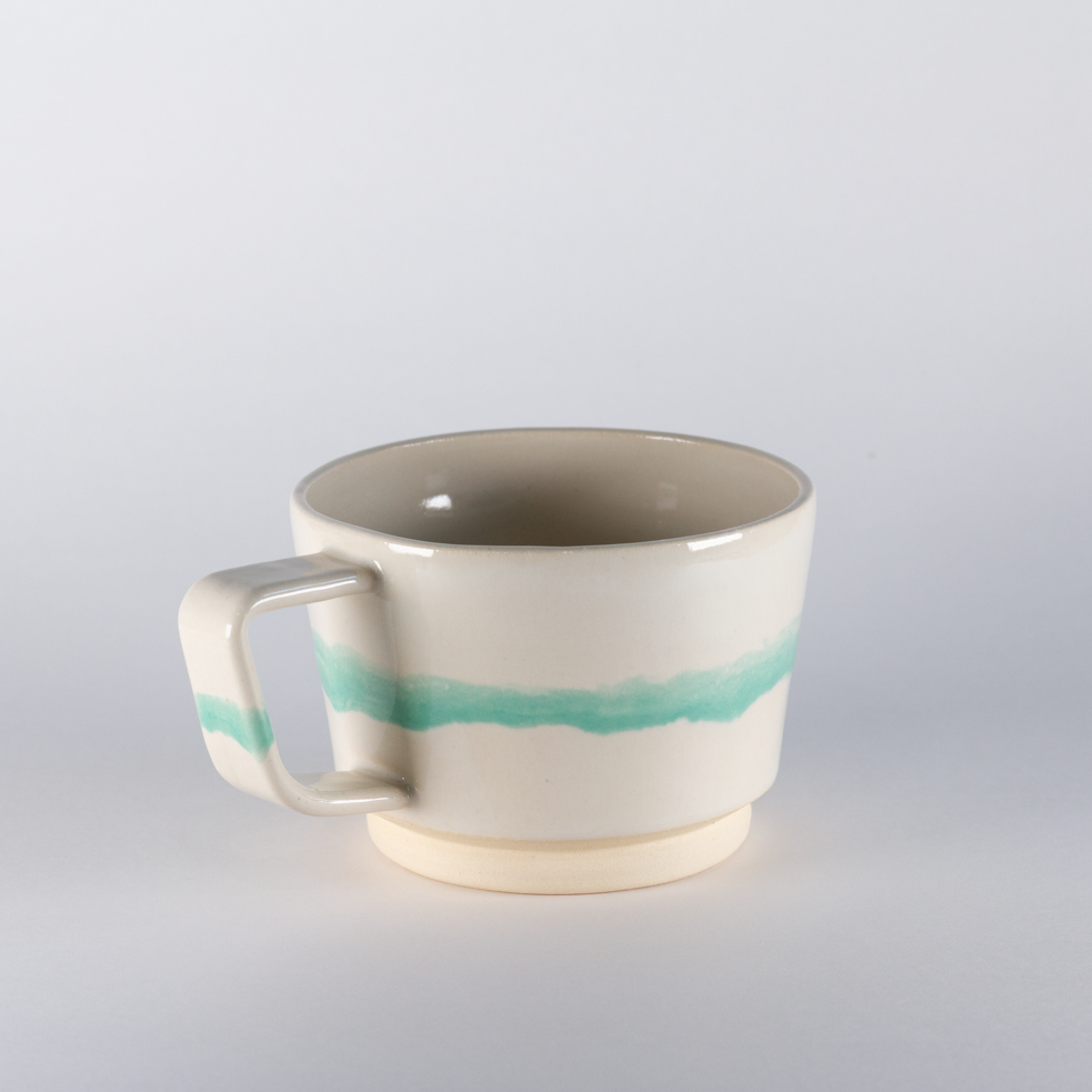Plains Mug, White with Mint Stripe