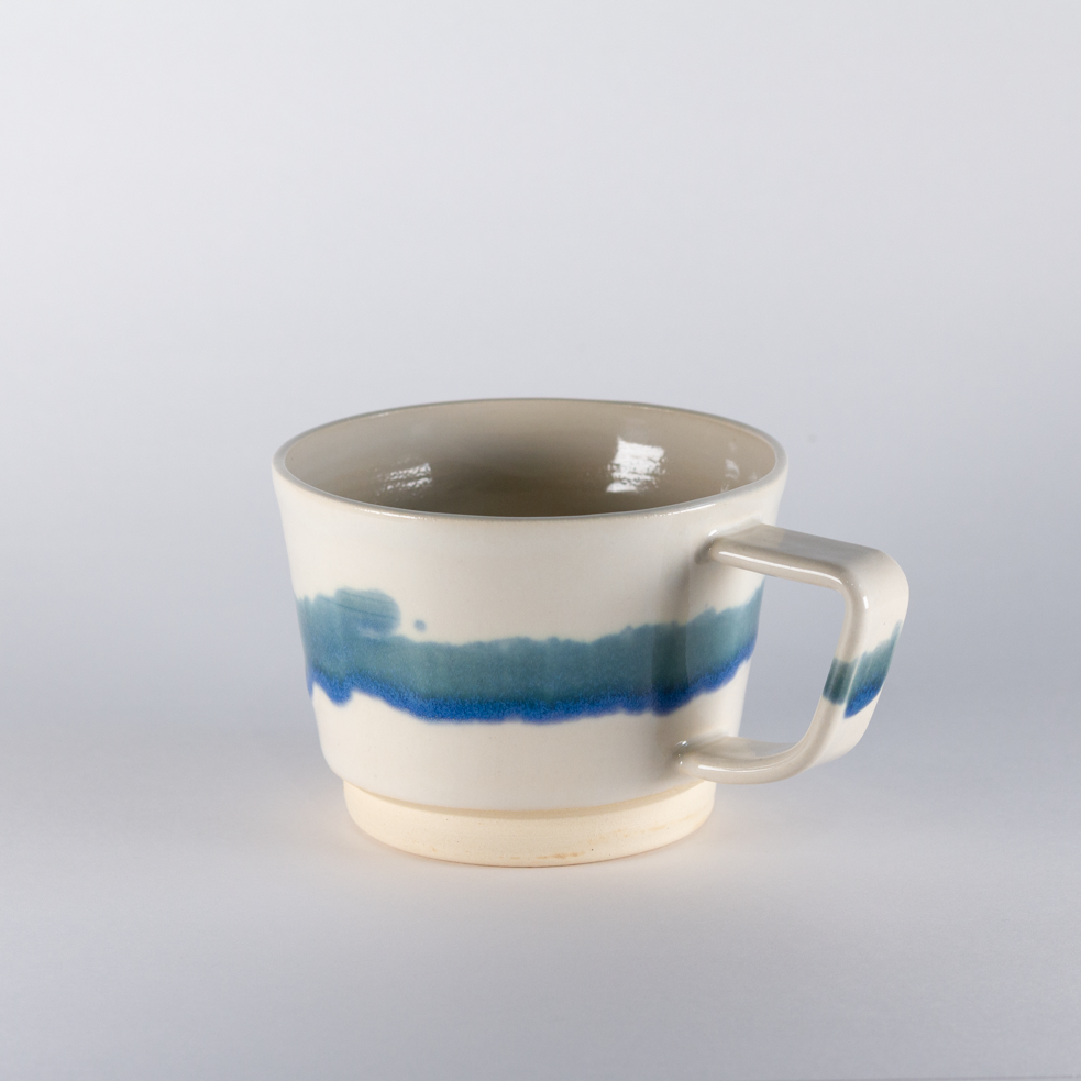 Plains Mug, White with Glacier Blue Stripe