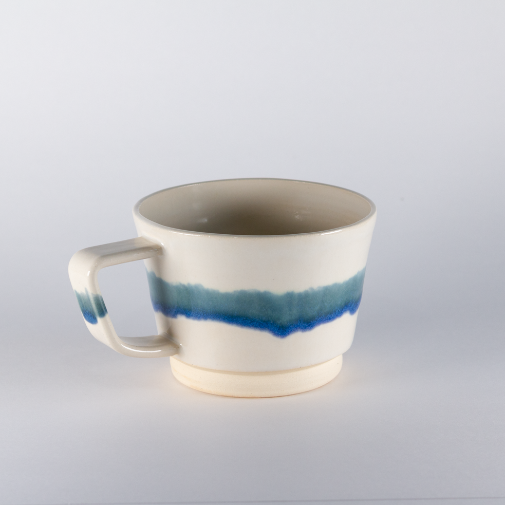 Plains Mug, White with Glacier Blue Stripe