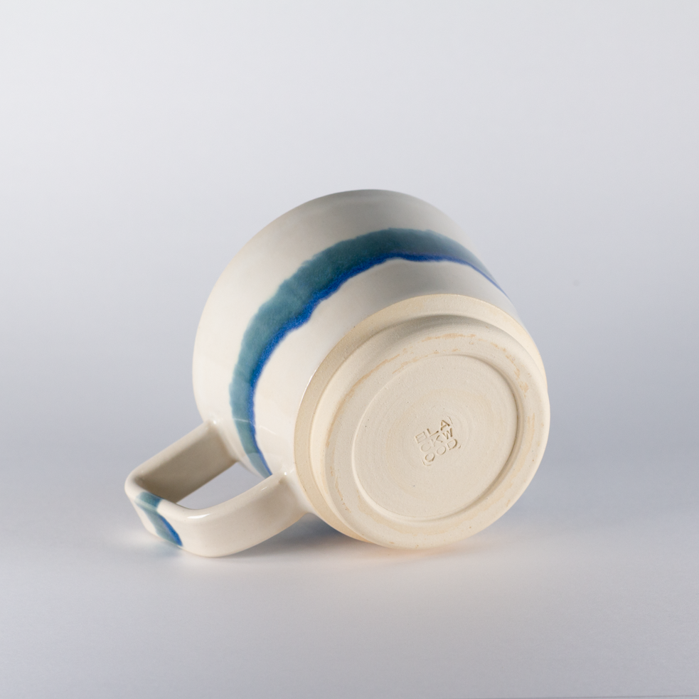 Plains Mug, White with Glacier Blue Stripe