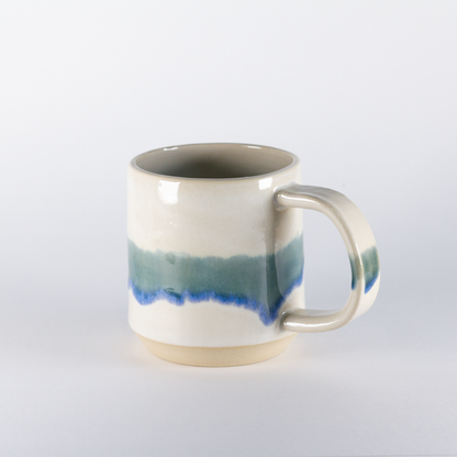 Standard Mug, White with Glacier Blue Stripe