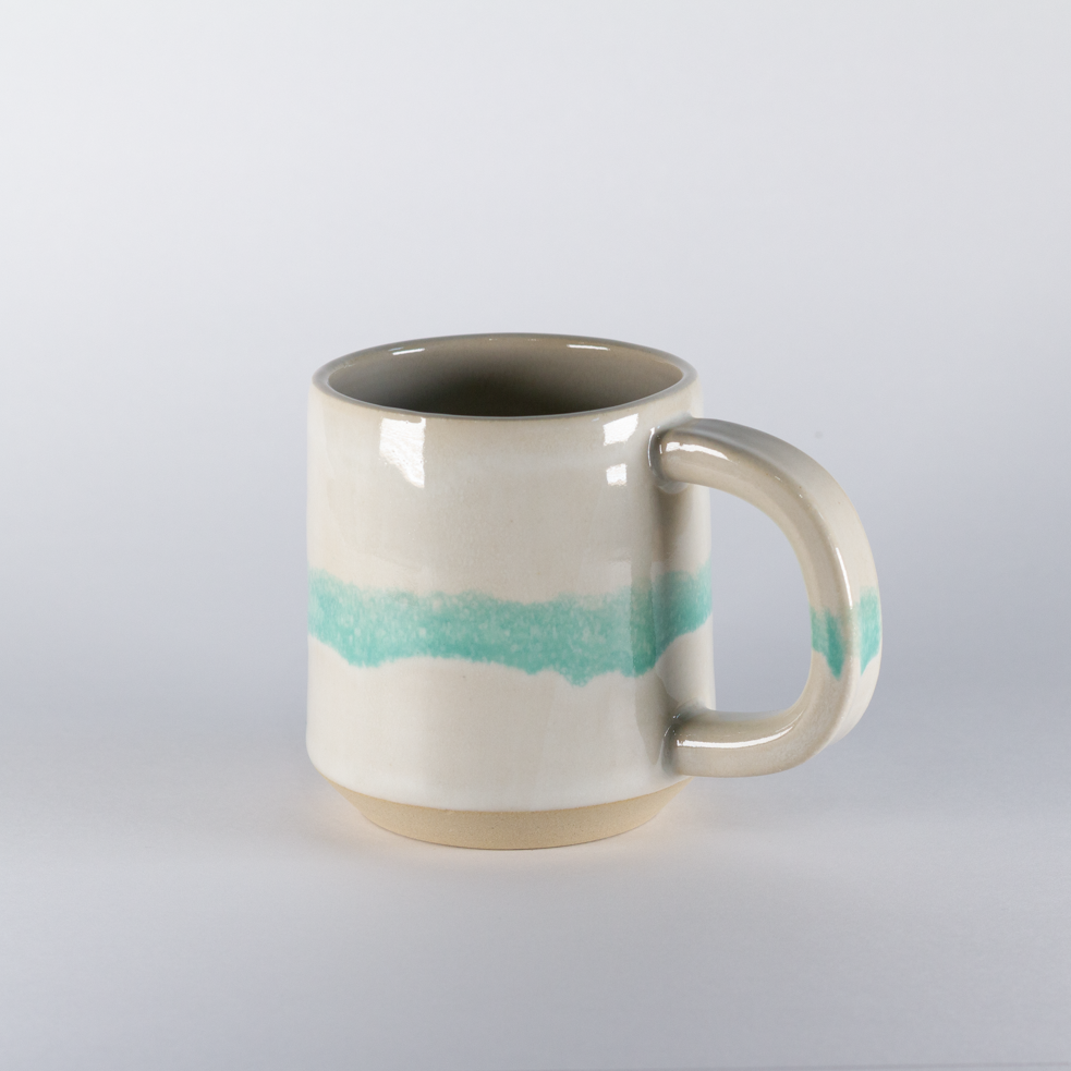 Standard Mug | Thicker Handle, White with Mint Stripe