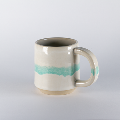 Standard Mug | Thicker Handle, White with Mint Stripe