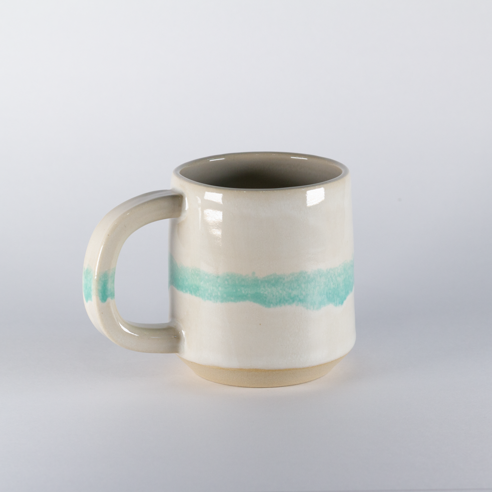 Standard Mug | Thicker Handle, White with Mint Stripe