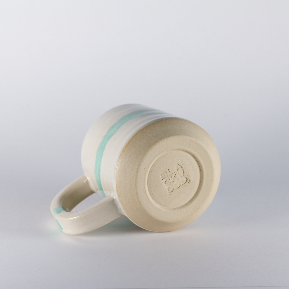 Standard Mug | Thicker Handle, White with Mint Stripe