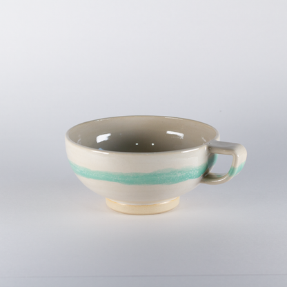 Cappuccino Cup, White with Mint Stripe