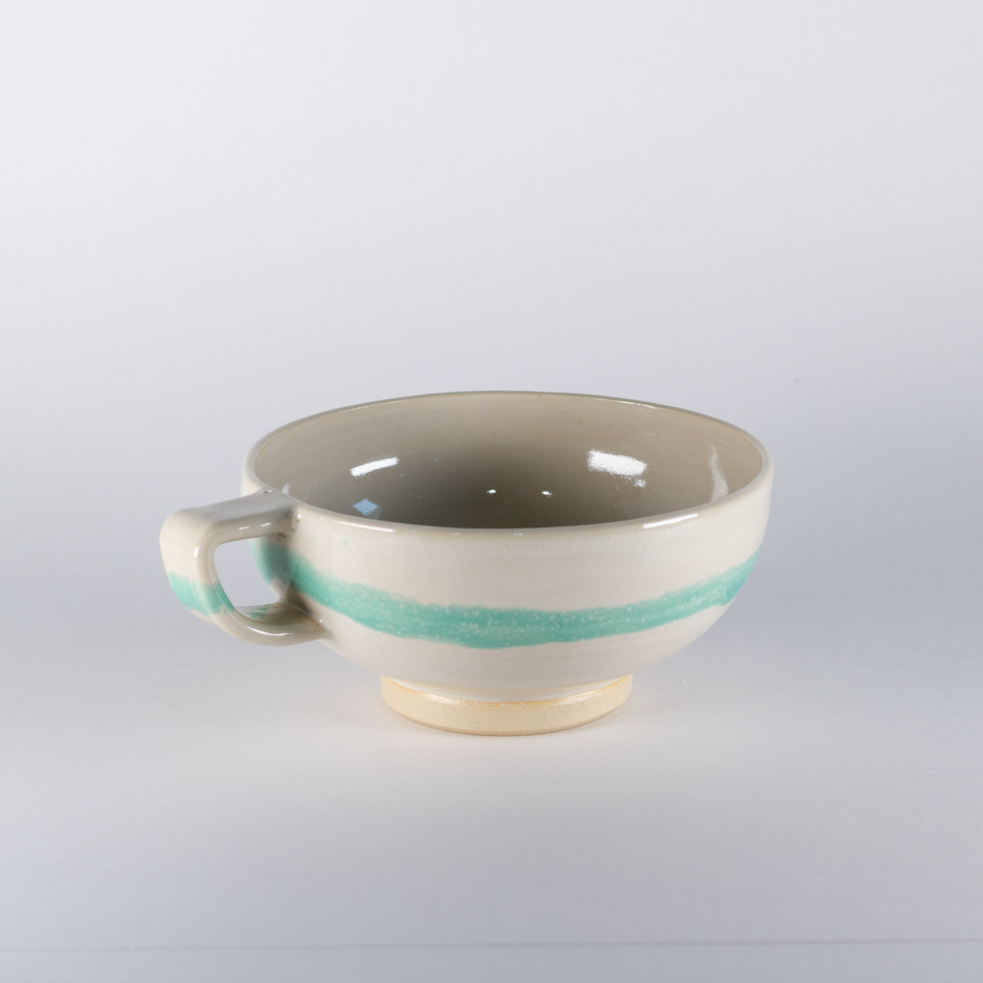 Cappuccino Cup, White with Mint Stripe
