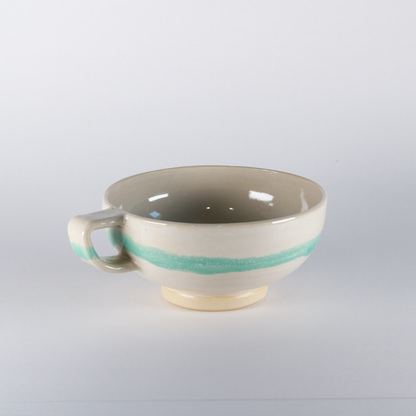 Cappuccino Cup, White with Mint Stripe