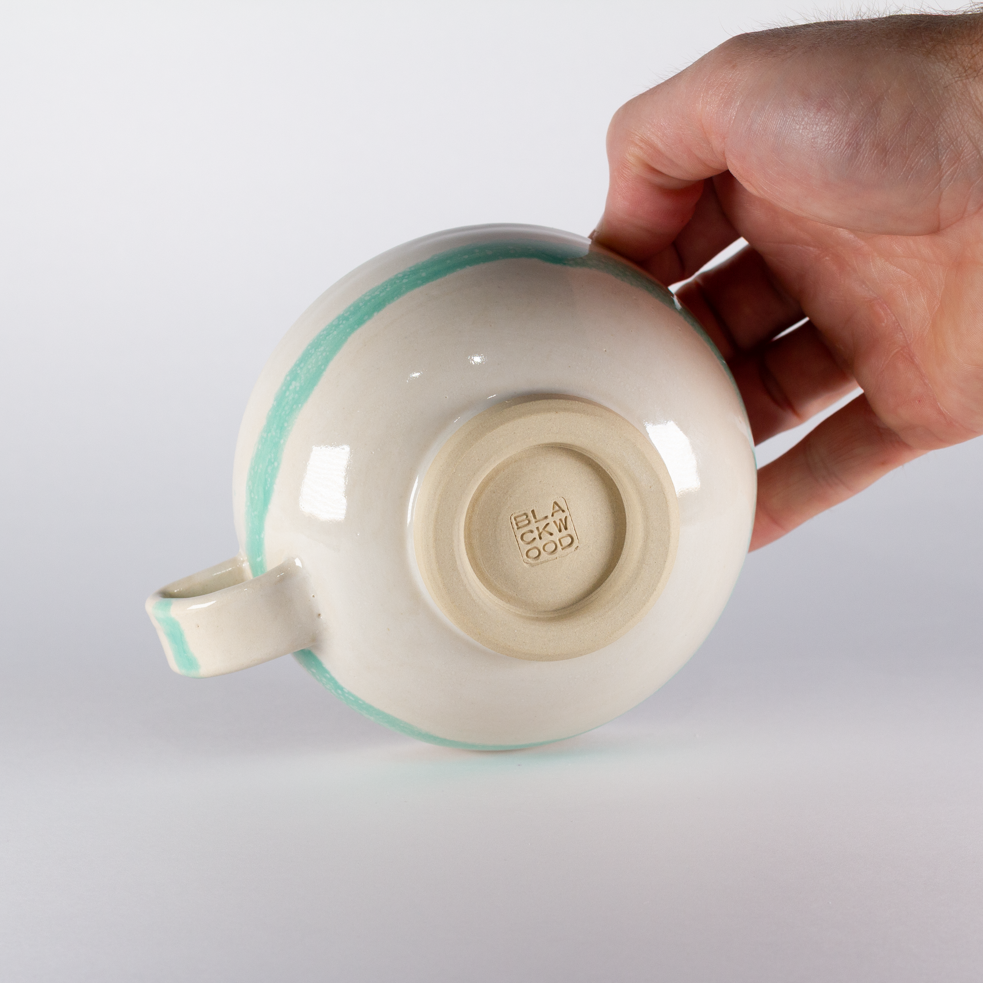 Cappuccino Cup, White with Mint Stripe
