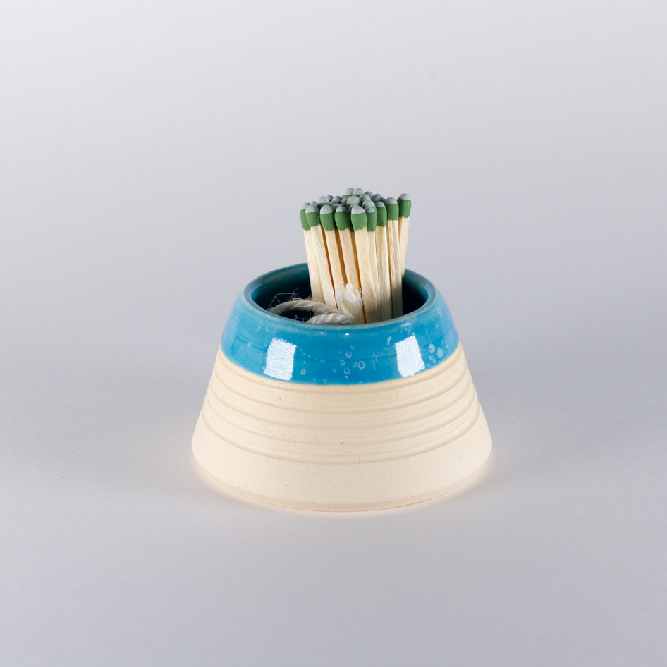 Matchstick Holder, Blue Glaze with White Speckles