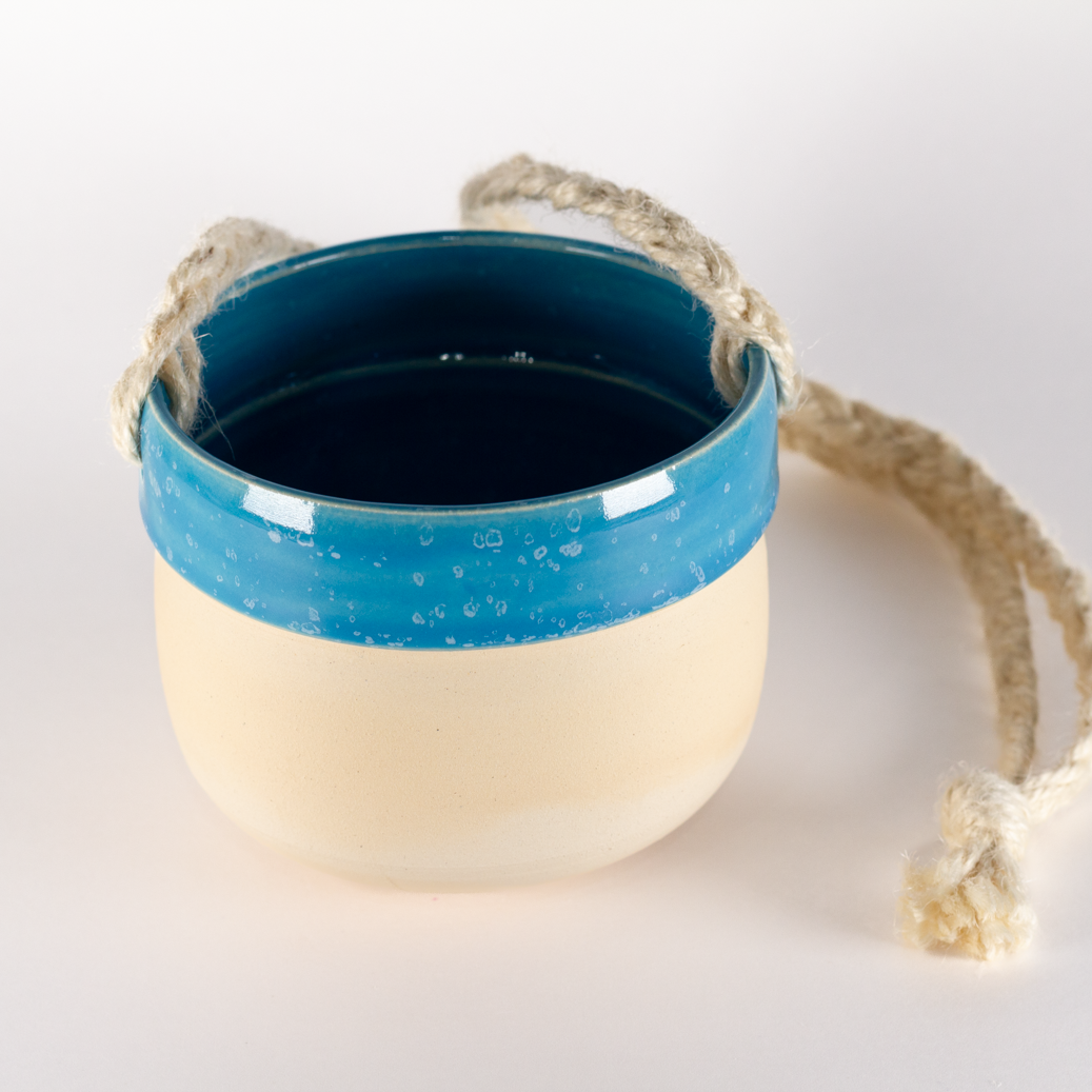 Hanging Planter, Blue with Speckles