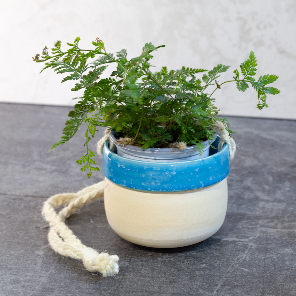 Hanging Planter, Blue with Speckles