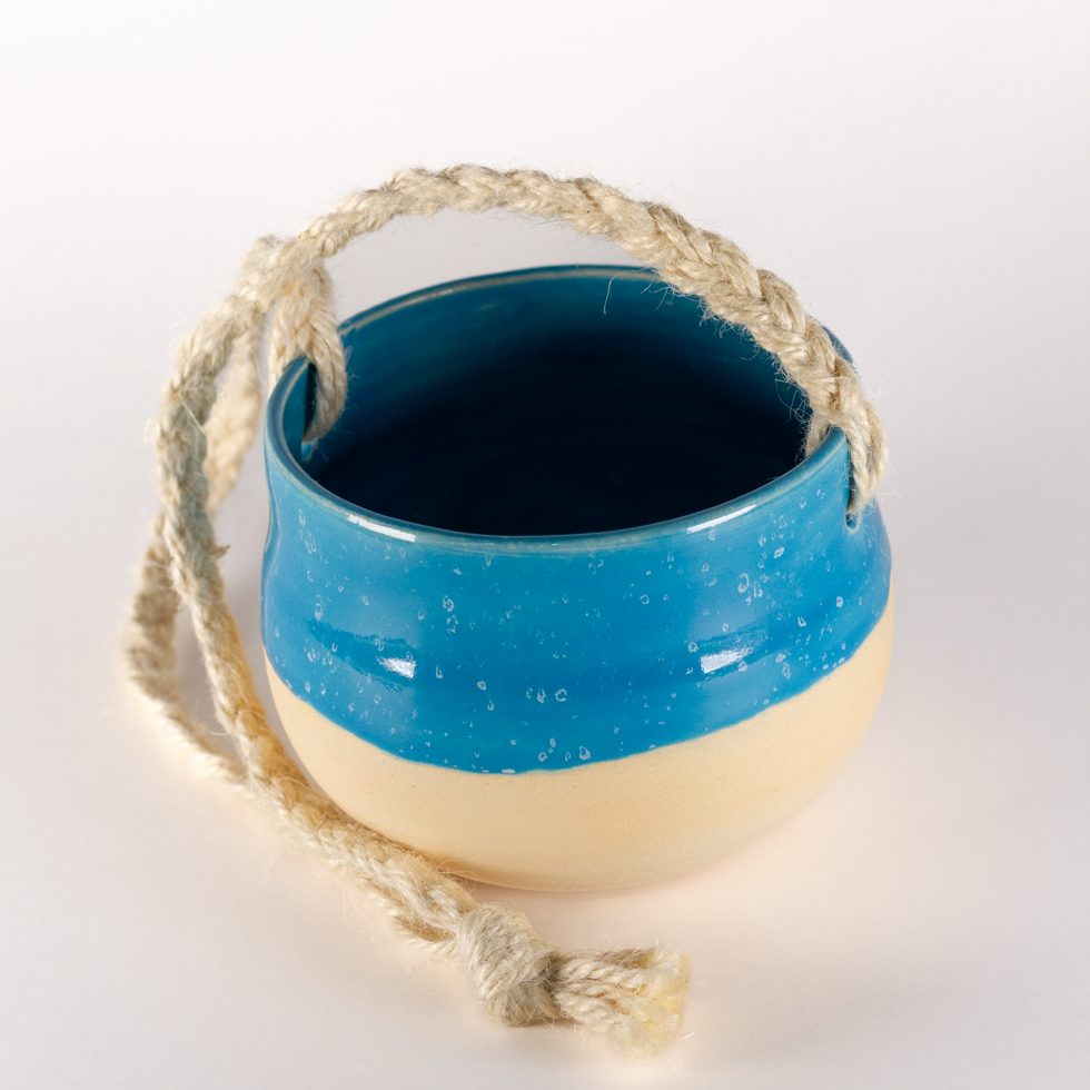 Hanging Planter, Blue with Speckles