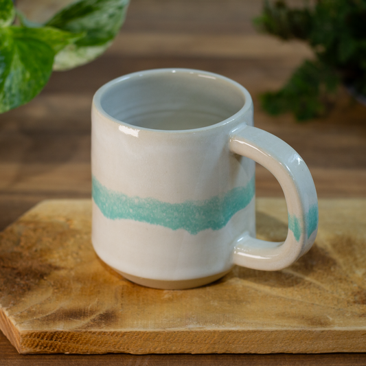 Standard Mug | Thicker Handle, White with Mint Stripe