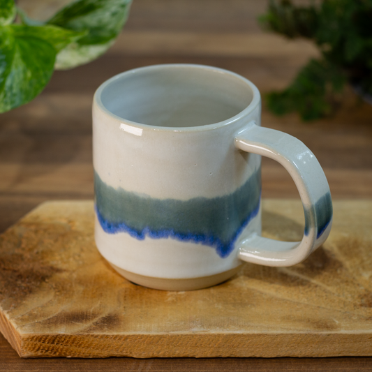 Standard Mug, White with Glacier Blue Stripe