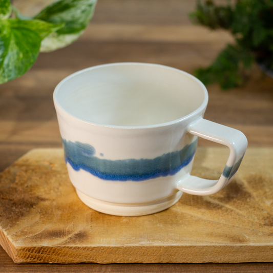Plains Mug, White with Glacier Blue Stripe