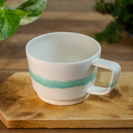 Plains Mug, White with Mint Stripe