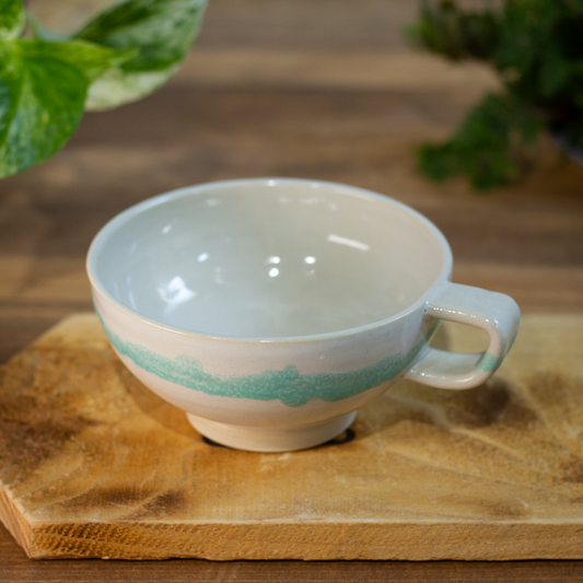 Cappuccino Cup, White with Mint Stripe