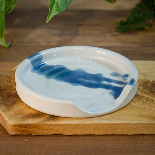 Spoon Rest, White with a Blue Splash