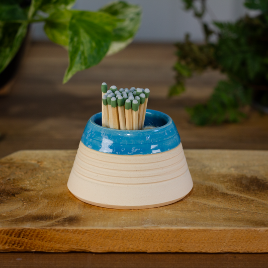 Matchstick Holder, Blue Glaze with White Speckles