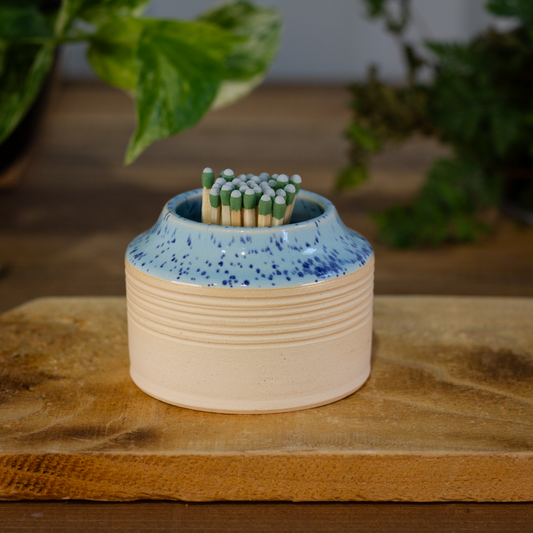 Matchstick Holder, Speckled Blue