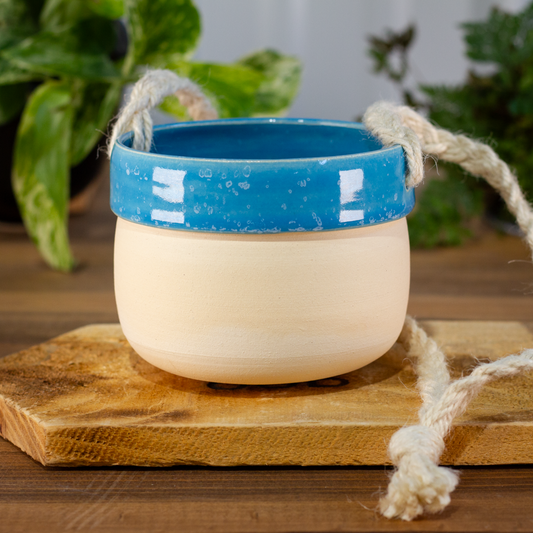 Hanging Planter, Blue with Speckles